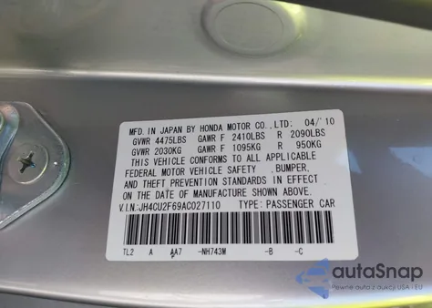 2010 Acura Tsx 2.4 z USA, uszkodzony, nr VIN JH4CU2F69AC027110